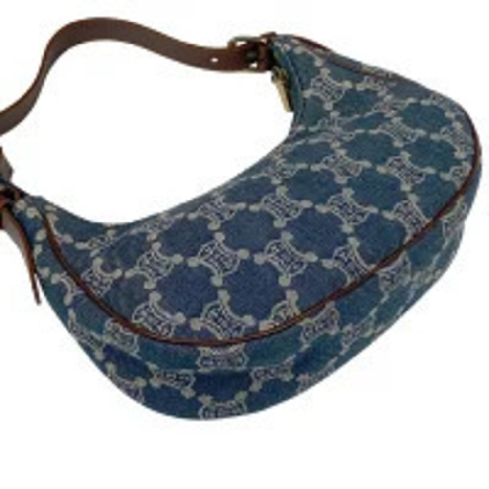 Celine Shoulder Bag Paris Denim Macadam Blue Hobo Handbag Brown Blue Brown